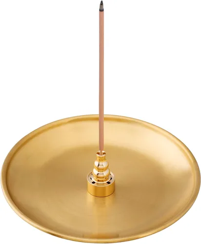 OIIKI Quemador de incienso 3 en 1, soporte de incienso de latón de 6.7 pulgadas, colector de cenizas de cono de aleación para uso en interiores y