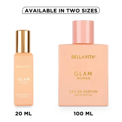 Miniatura 7 de Bellavita Luxury GLAM Eau de Parfum 0.7 onzas líquidas Perfume de tamaño de viaje para mujer Notas florales blancas, naranja africana, jazmín