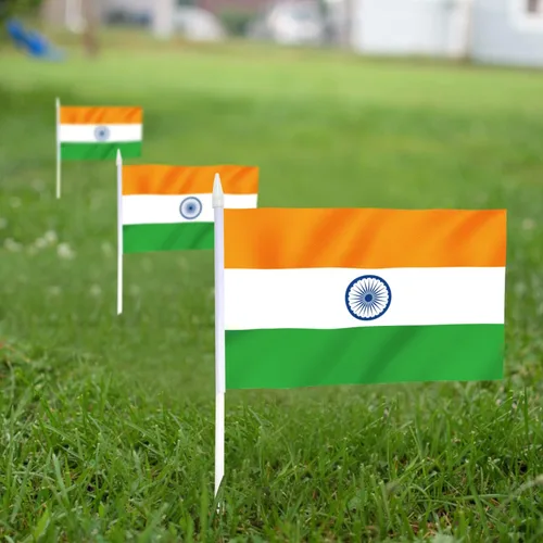 Miniatura 3 de Anley Paquete de 12 mini banderas indias de la India, de mano, pequeñas banderas indias en miniatura, resistentes a la decoloración y colores vivos
