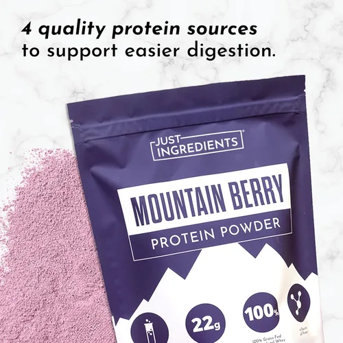 Miniatura 3 de JUST INGREDIENTS Mountain Berry Proteína en polvo, 30 porciones con suero de leche 100% alimentado con pasto y proteínas vegetales orgánicas, sabor