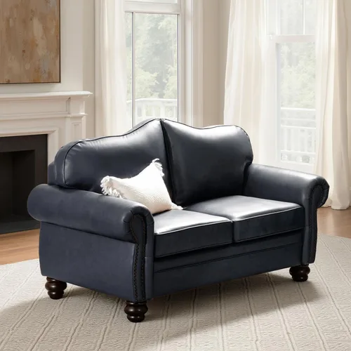 Miniatura 3 de El apoyo que necesitas 152 cm de ancho Sofá Chesterfield de cuero genuino, sofá con brazos enrollados, reborde con clavos para muebles de sala