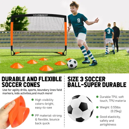 Miniatura 5 de VAVOSPORT Juego de porterías de fútbol para niños para patio trasero, 2 redes portátiles de 4 x 3 / 6 x 4 pies, mini equipo de entrenamiento