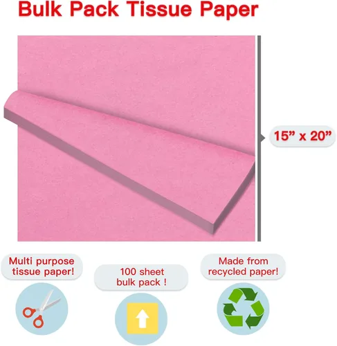 Miniatura 2 de Packanewly Papel de seda para envolver regalos a granel, 100 hojas de color rosa claro, papel de regalo de 15 x 20 pulgadas para arte, manualidades