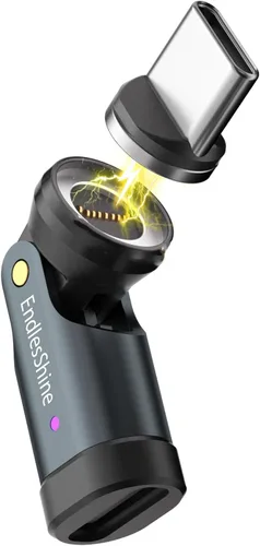 Miniatura 11 de Adaptador magnético USB C a C, 240 W PD de carga rápida de 480 Mbps de datos de 9 pines, conector de ruptura giratorio de 540°, indicador LED