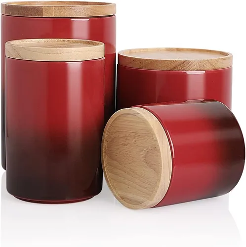 Miniatura 50 de Sweejar Kitchen Canisters - Tarro de cerámica para almacenamiento de alimentos, recipientes apilables con sello hermético y tapa de madera