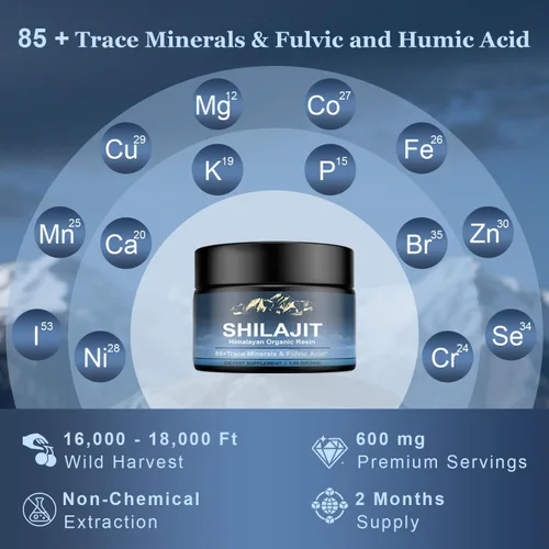Miniatura 3 de Shilajit Orgánico del Himalaya, Resina de Shilajit Pura, Shilajit de Alta Potencia para Hombres y Mujeres, 600mg de Resina Pura Natural con 85+