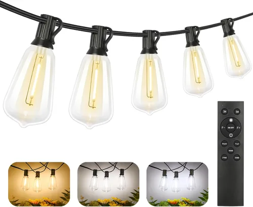 Miniatura 7 de Brightever Luces de Cadena para Exteriores de 25 Pies, Luces de Patio ST38 con 13 Bombillas Edison, Luces Colgantes Impermeables Conectables