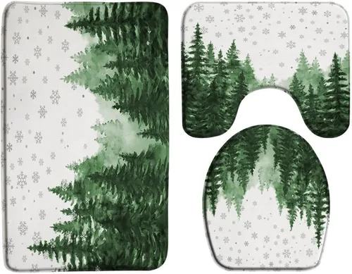 Miniatura 15 de GCTNBJL Juego de 3 alfombrillas de baño de Feliz Navidad, muñeco de nieve, copo de nieve, ramas, árbol, corazón, invierno, vacaciones, rústico