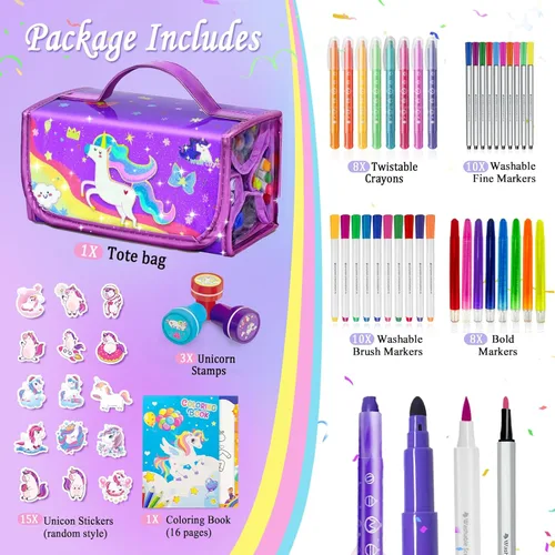 Miniatura 2 de 56 PIEZAS Juego de Marcadores Lavables con Aroma y Purpurina Estuche de Lápices, Artes y Manualidades de Sirenas y Unicornios para niños de 4-6-8