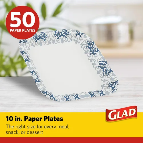Miniatura 2 de Glad Platos cuadrados de papel resistentes, platos desechables a prueba de remojo y cortes, para fiestas y comidas diarias, aptos para microondas