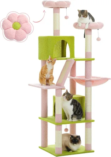 Miniatura 9 de MUTTROS Árbol de Servicio Pesado para Gatos de Interior Adultos, Torre para Gatos de 45 Pulgadas con Rampa Rascadora de Sisal, 2 Condominios