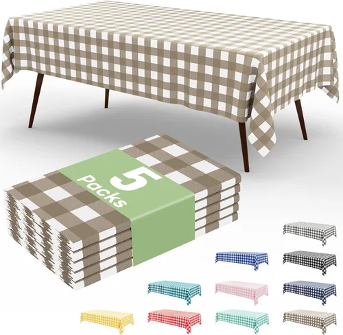 Miniatura 36 de misaya 3 paquetes de manteles desechables de búfalo, mantel de plástico impermeable de 54 x 72 pulgadas, manteles rectangulares a cuadros caqui