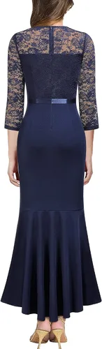 Miniatura 2 de MISSMAY Vestido largo formal de dama de honor con volantes y encaje floral para mujer