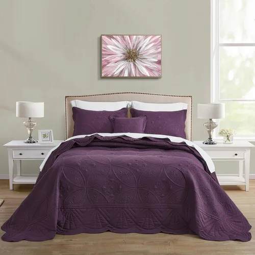 DaisyHuang Colcha de gran tamaño, funda de cama tamaño King, juego de colcha moderno y contemporáneo, costuras reales, reversible, ligero, 5 piezas,