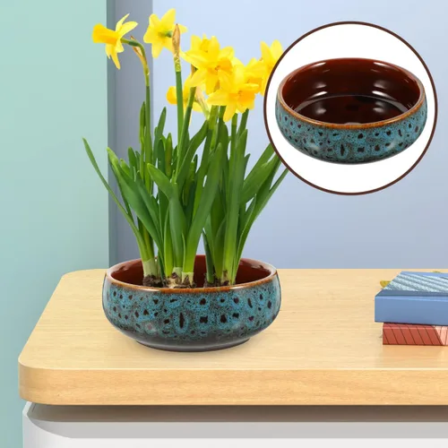 Miniatura 9 de DOITOOL Maceta de cerámica de loto, maceta hidropónica de lirio de agua de 6.29 pulgadas, recipiente esmaltado para interior y exterior, jardín