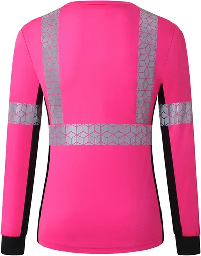 Miniatura 6 de Playera de Seguridad para Mujer, Camiseta Reflectante de Alta Visibilidad para Mujer con Patrón Reflectante Inusual, Manga Corta Transpirable rosa