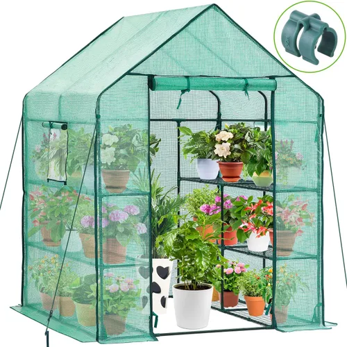 Miniatura 11 de Invernadero para exteriores con ventanas de malla, Ohuhu 4 niveles mejorados 11 estantes invernaderos transitables con cubierta de PE duradera, casa