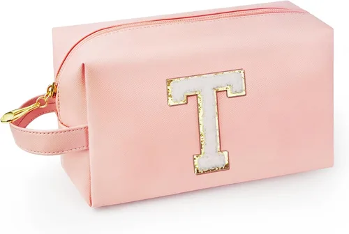 Miniatura 66 de Bolsa de maquillaje personalizada con inicial con asa, bolsa de cosméticos de preparación con bolsillo interior con cremallera, 8, 9, 10, 11, 12