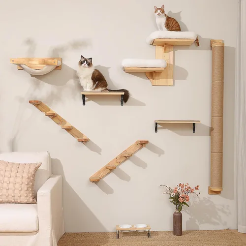 Miniatura 8 de FUKUMARU Estante de escalada para gatos montado en la pared, escalera para gatos de cuatro escalones con rascador de yute para paredes de gatitos