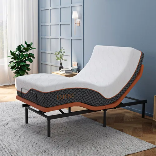 Miniatura 12 de ESHINE Marco de cama ajustable + colchón híbrido de 14 pulgadas, soporte lumbar, inclinación de almohada para la cabeza, control de aplicación