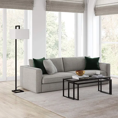 Miniatura 4 de Henn&Hart 68" Traditional 1-Light Floor Lamp with White Fabric Rectangle Shade for Living Room, Bedroom, or Office, Black