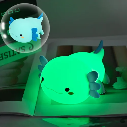 Miniatura 7 de HAPPYBAG Axolotl - Lámpara de noche para niños, bonita lámpara de ajolote de silicona regulable para guardería, lámpara táctil recargable Kawaii