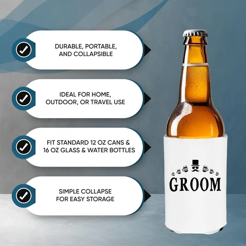 Miniatura 5 de Shop4Ever El miembro del equipo de bebida del novio y el novio puede enfriar ~ Enfriadores de manga para latas de cerveza para despedida de soltero