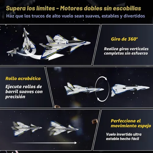 Miniatura 4 de DEERC 4CH Avión RC sin escobillas, avión de control remoto de ciencia ficción con luces LED RTF, juguetes de aviones acrobáticos, estabilizador