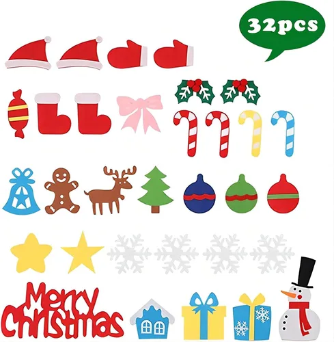 Miniatura 8 de LNV Juego de árbol de Navidad de fieltro con 32 adornos de Navidad y embalaje exquisito, regalos de Navidad para niños, decoración de Navidad