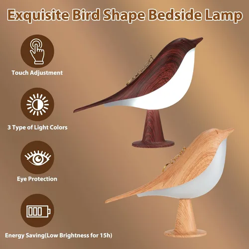 Miniatura 4 de Lenporl 2 Pack de lámparas de mesa LED con diseño de pájaro, lámparas de aroma con sensor táctil recargable, con 3 niveles de brillo, ABS regulable