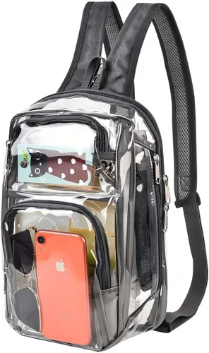 Miniatura 9 de Mochila transparente aprobada para estadios de 12 × 12 × 6 con correas de hombro transpirables, bolsa transparente para estadio de trabajo, Negro