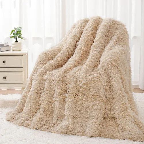 Miniatura 15 de Wemore Manta larga de pelo sintético lanudo con peso, acogedora y esponjosa, manta de pelo largo Sherpa para adultos de 15 libras, manta pesada