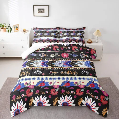 Miniatura 10 de Erosebridal - Juego de ropa de cama damascada negra para adultos, conjunto de edredón victoriano antiguo estilo barroco, tamaño queen, edredón Multi