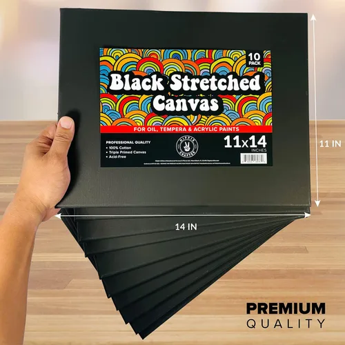 Miniatura 5 de Lienzo negro estirado para pintura, paquete de 10 lienzos en blanco de 9 x 12 pulgadas, imprimado con gesso, ideal para óleo, acrílico y arte