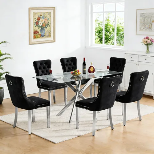 Miniatura 48 de Juego de 4 mesas de comedor de cristal para 4, juego de 4 mesas y sillas de cocina modernas, juego de mesa de comedor de cocina de 5 piezas con mesa