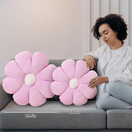 Miniatura 3 de Almohadas Decorativas de Flores Moradas, 25.5 Pulgadas, Almohada Suave de Margarita con Forma de Flor, Cojín de Asiento de Piso para Lectura