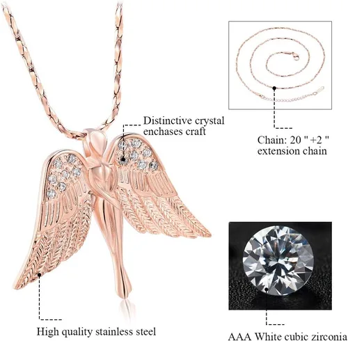 Miniatura 4 de Imrsanl Joyería de cremación con dije de ángel para mujer, colgante de ceniza, collar de urna para cenizas, alas de recuerdo, joyería para mujeres