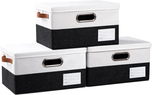 Miniatura 36 de PRANDOM Contenedor de almacenamiento plegable con tapa [1 unidad] Caja de almacenamiento decorativa de tela de lino, cesta organizadora con asas