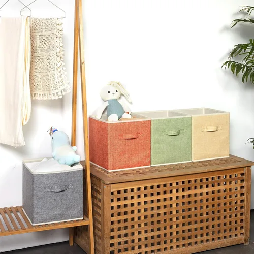Miniatura 2 de Organizador de Cubos de Almacenamiento Contenedor 10.5" x 10.5" x 11" Cajas Grandes Canasta de Tela con Asas para Organizar Estantes Armario Ropa