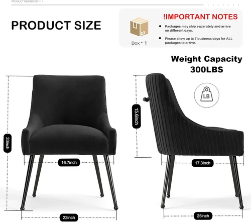 Miniatura 3 de Juego de 2 sillas de comedor de terciopelo, sillas tapizadas beige para sala de estar con patas de metal negro, sillas decorativas modernas