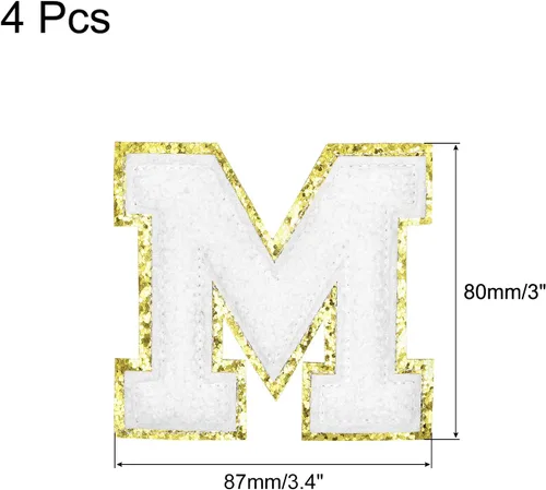 Miniatura 2 de MECCANIXITY 4 parches de letras de felpilla termo-adhesivas con letras del alfabeto blanco, talla M, 3 pulgadas de altura para ropa, zapatos