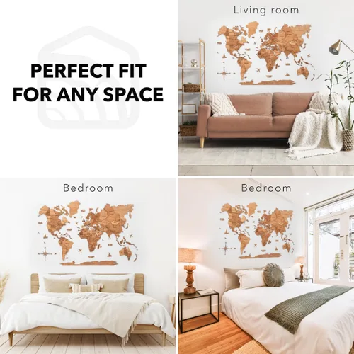 Miniatura 7 de Enjoy The Wood Arte de pared de mapa del mundo de madera 3D, mapa de viaje grande con alfileres para decoración artística, mapa decorativo del mundo