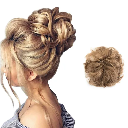 Miniatura 16 de Extensiones de cabello desordenado, coleta, peinado recogido, Moño, Mezcla de blanqueador negro y café.