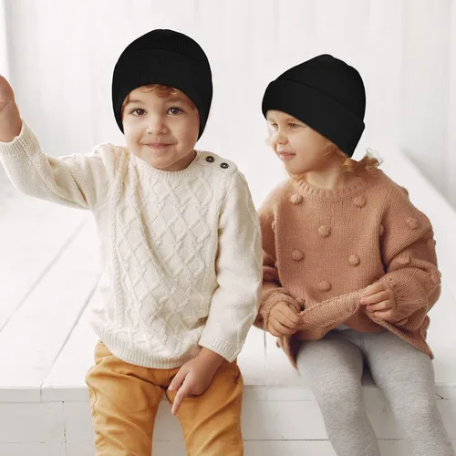 Miniatura 7 de TODDOR Paquete de 4 gorros de invierno para niños gorros de punto acrílicos para clima frío cálido para niños o niñas