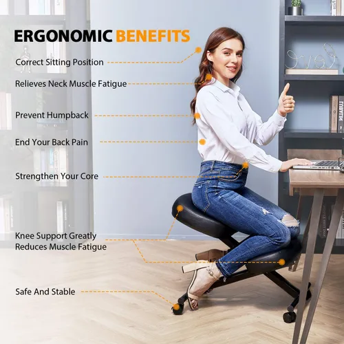 Miniatura 2 de Himimi Silla ergonómica para arrodillarse, piel sintética, cojines gruesos y cómodos de espuma moldeada, ruedas de freno, taburete ajustable