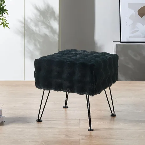 Asiento otomano cuadrado negro con burbujas de piel sintética suave y mullida, asiento de banco de entrada, 17 x 17 x 17 pulgadas, mesa auxiliar