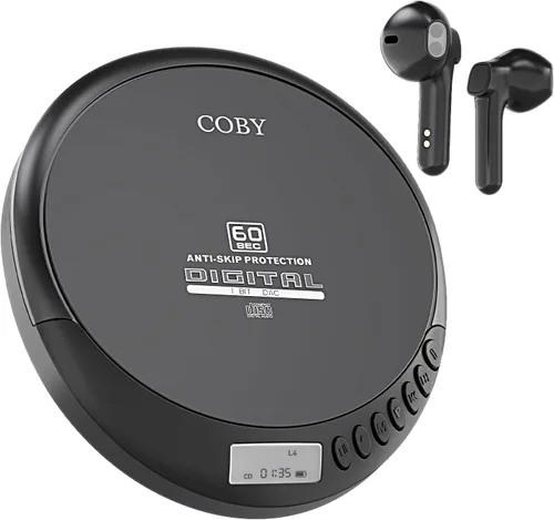 Miniatura 10 de Coby Reproductor de CD Bluetooth portátil con radio FM y auriculares, disco recargable anti-salto con reproducción de MP3, entrada AUX, súper bajo