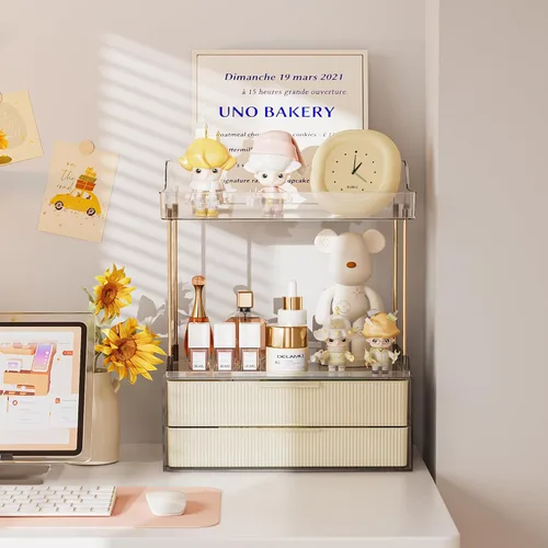 Miniatura 4 de Delamu Organizadores y Almacenamiento de Baño, Organizador de Maquillaje de 2 Niveles 2 Cajones para Encimera, Fácil de Instalar, Ideal para Blanco