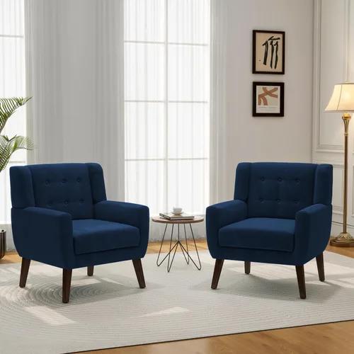 Miniatura 31 de Silla decorativa, sillas de tela moderna de mediados de siglo con brazos para sala de estar, cómodo sillón tapizado para dormitorio, sala de espera