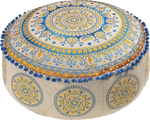 Miniatura 18 de Mandala Life ART Funda de cojín para el suelo bohemia – Decoración de lujo para habitación artesanal, funda de puf para meditación, yoga y área